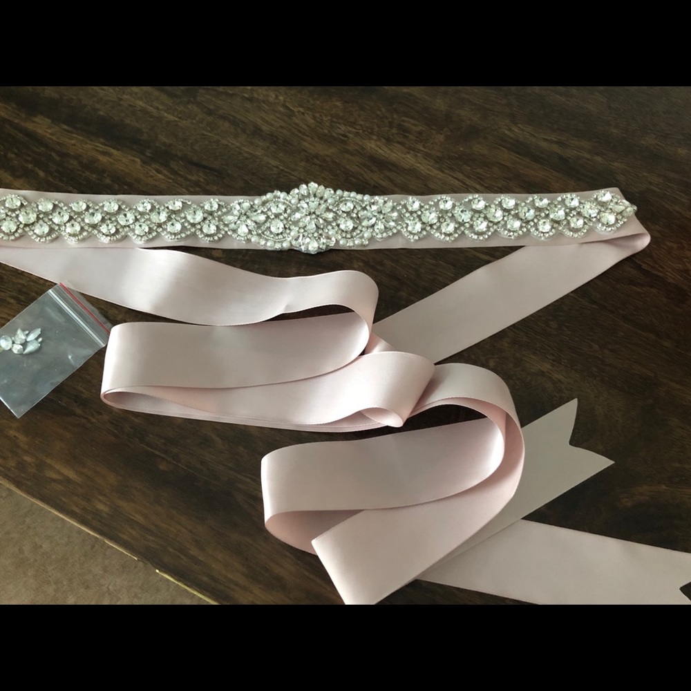 Blush Jeweled Ribbon Belt NEW